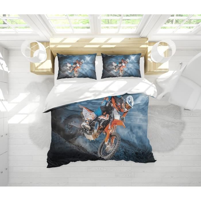 Housse De Couette 135x200cm + Drap Housse 90x190cm + Taie 50x75cm - Microfibre Brossée Bleu Marine - Ensemble 4 Pièces
