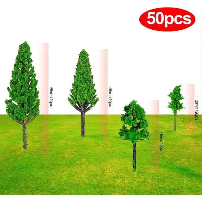 Woohome – 50 Arbres Modèles Miniatures – Rose – Taille 4 à 10 Cm – Plastique Flexible – Pour Maquettes, Dioramas, Trains Et Décoration
