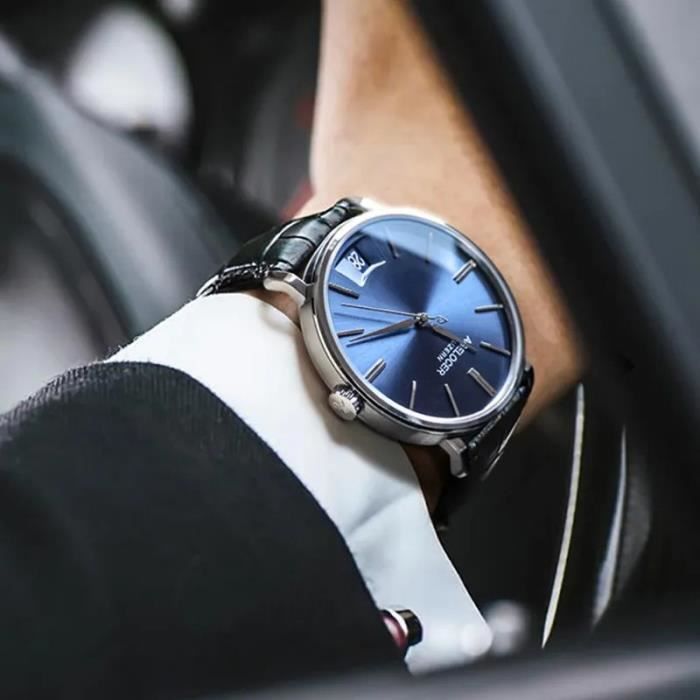 Montre Bracelet Homme Cuir Marron Quartz - Boîtier Acier - Marque Supérieure - Neuf Avec étiquettes