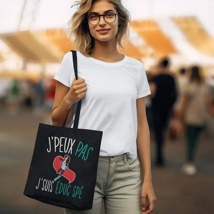 Planetee Sac Tote Bag Éducatrice Spécialisée Je peux pas Noir Sac caban ...