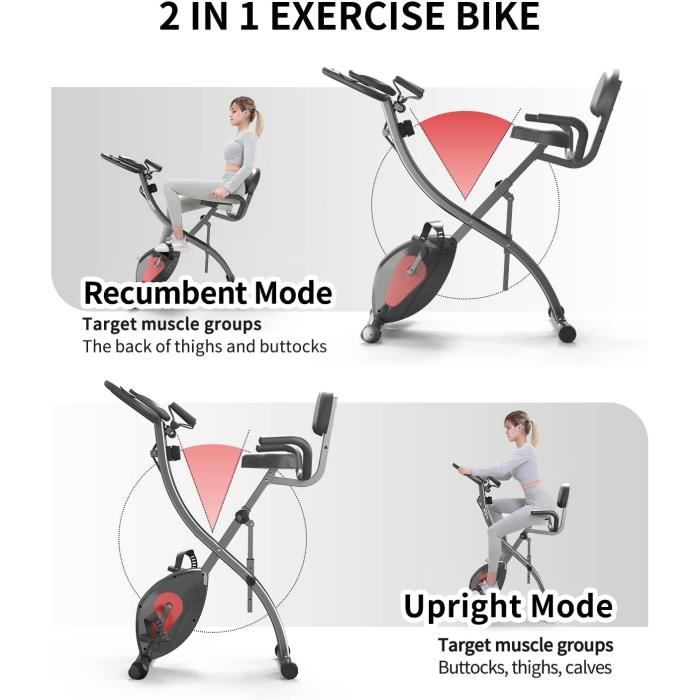 Profun Vélo d'Appartement Pliable 10 Niveaux Résistance Magnétique pour  Cardio Fitness avec APP, Vélo d'Exercice Pliant à l'Intérieur Siège Large  et