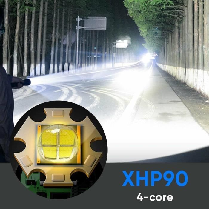 XHP90 Lampe de Poche Ultra Puissante 10000 Lumens Rechargeable par