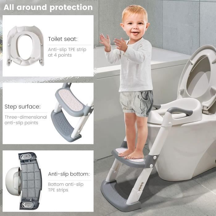 Réducteur Toilette Enfant Ronipic Avec Marches Réglables Et Coussin Moelleux - Pliable Et Antidérapant