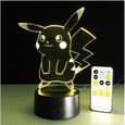 3D Nuit Lumière Lampe Acrylique Pokemon Pikachu Cadeau Décoration Maison Famille 3W-2