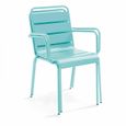 Chaise de jardin en métal OVIALA - Accoudoirs - Traitée anti UV et anti rouille - Empilable - Turquoise-2