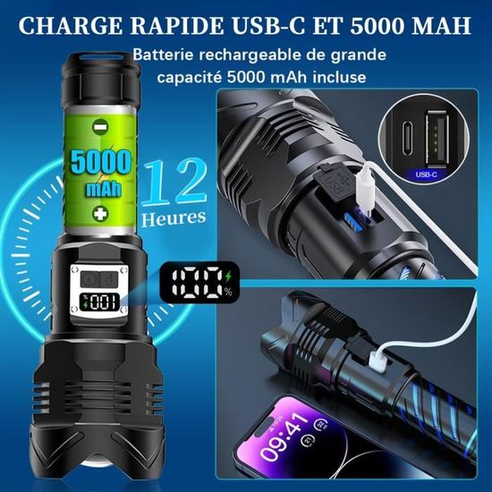 Lampe Torche LED ASORT R02 - 30000 Lumens - Portée 3 Km - Aluminium