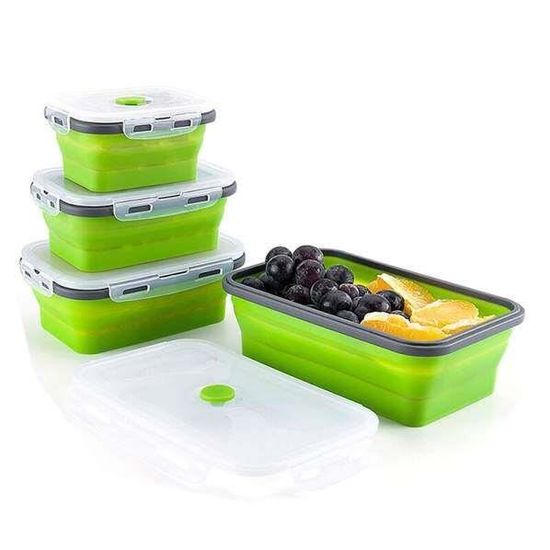 3 Boîtes Repas Pliables Silicone 550ml - Hermétiques, Micro-ondes Et Lave-vaisselle Safe