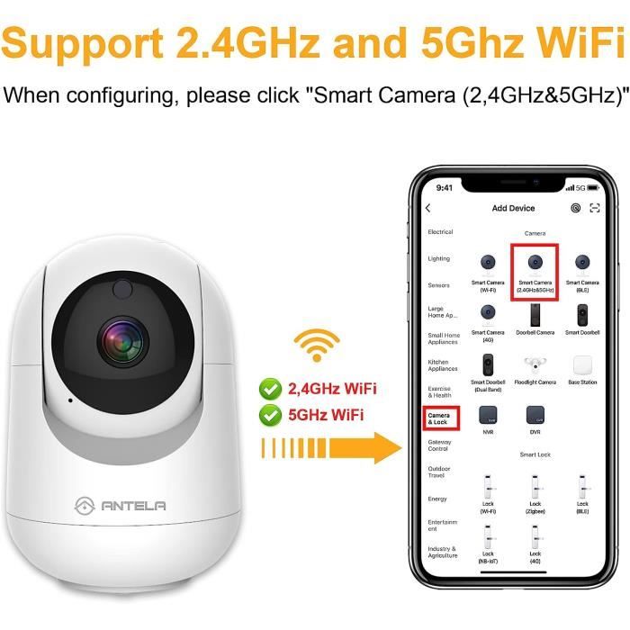 Caméras Dômes - Antela 2pcs Caméra Ip Wi-fi 1080p Surveillance Intérieure  24/5 Ghz Wifi 355°/80° Infrarouge Détectio - Cdiscount Bricolage