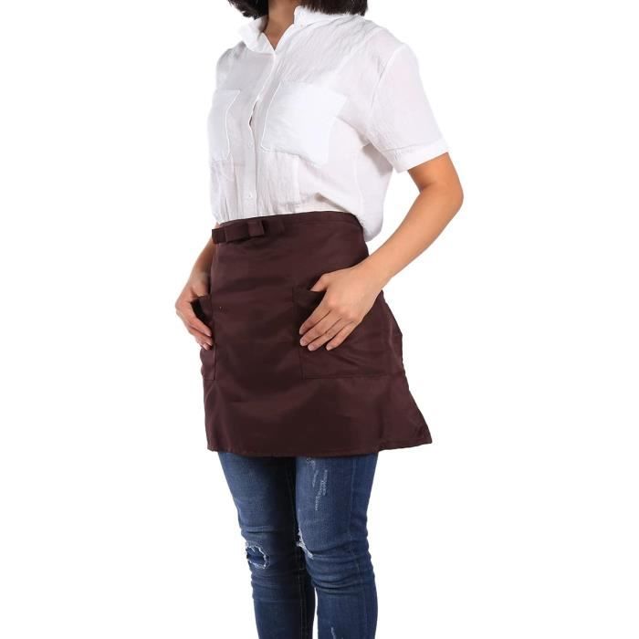 Tablier Demi-Taille Pour Bistros – Avec 2 Poches, Taille Unique Ajustable – Pour Serveurs, Cuisine, Café (Noir/Rouge/Marron)