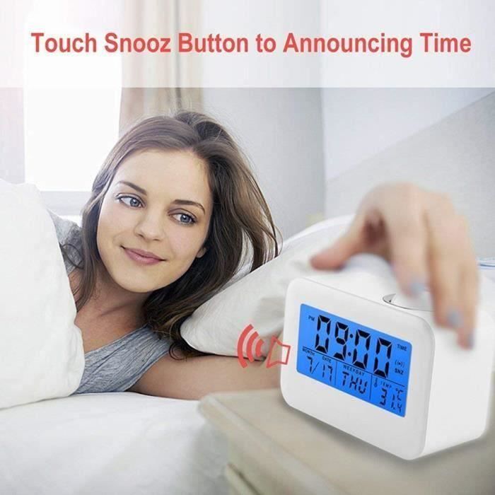 Réveil à Projection LED GARVALON - Horloge Murale Avec Thermomètre, Double Alarme, Design Miroir - Pour Bureau Et Chambre