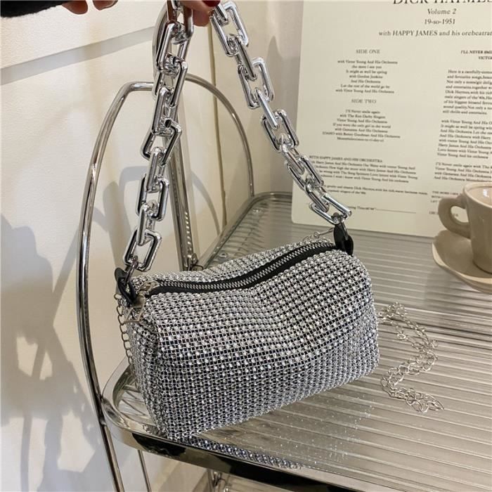 Argent 16x9x8.5cm Sacs A Main A Bandouliere Pour Femmes Sacoche Tendance De Luxe Design Diamant Brillan Cdiscount Bagagerie Maroquinerie