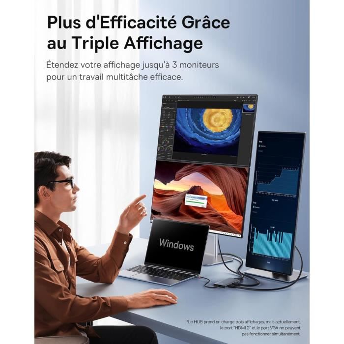 Station D'Accueil USB-C Baseus 13-en-1 - 2 HDMI 4K, DisplayPort, VGA, Ethernet, PD 100W