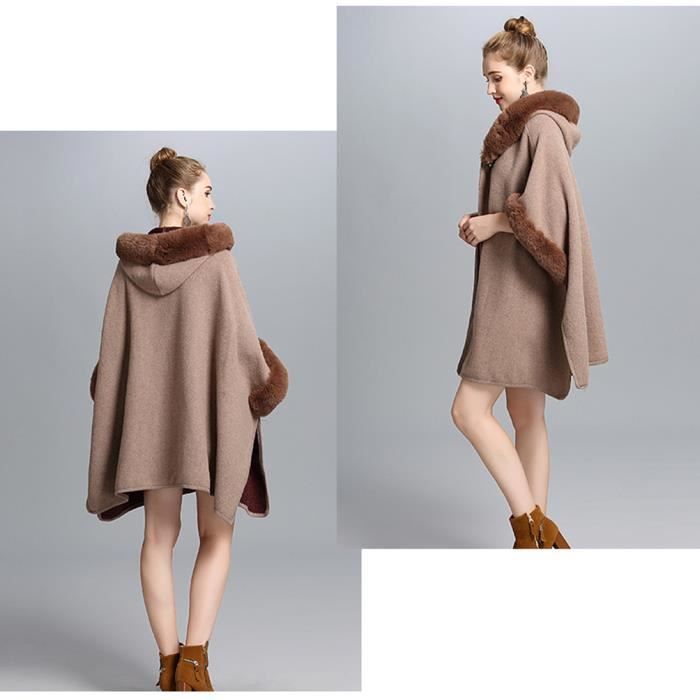 Poncho polaire femme fourrure marron 