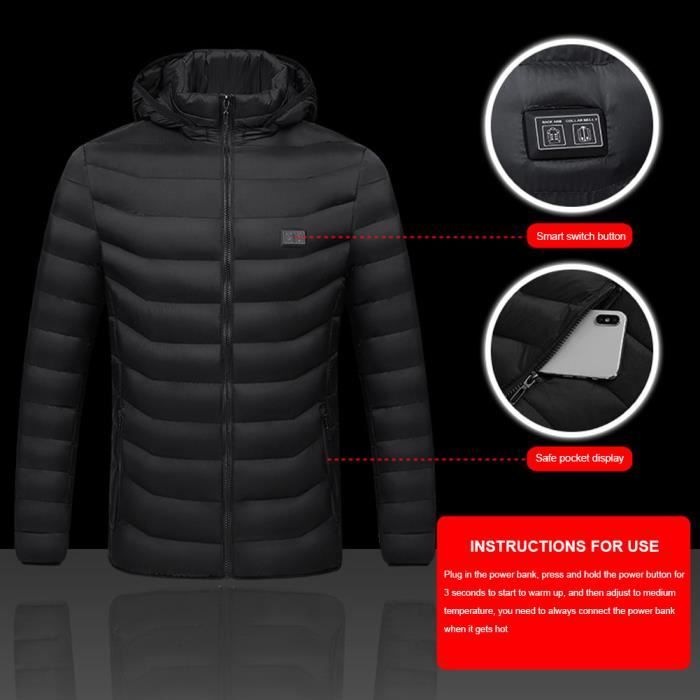 Veste Chauffante Homme,Veste Chauffante électrique Veste Chauffant USB Vêtements  Chauffant électrique Hiver ChLéger Manteau Doudoune Veste Capuche,Hommes  noirs,M : : Mode