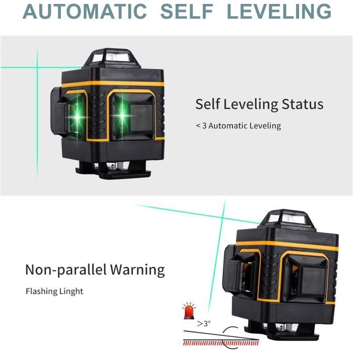 Niveau Laser 4 X 360°, Niveau Laser 4D 16 Lignes à Nivellement Automatique, Niveau Laser Avec