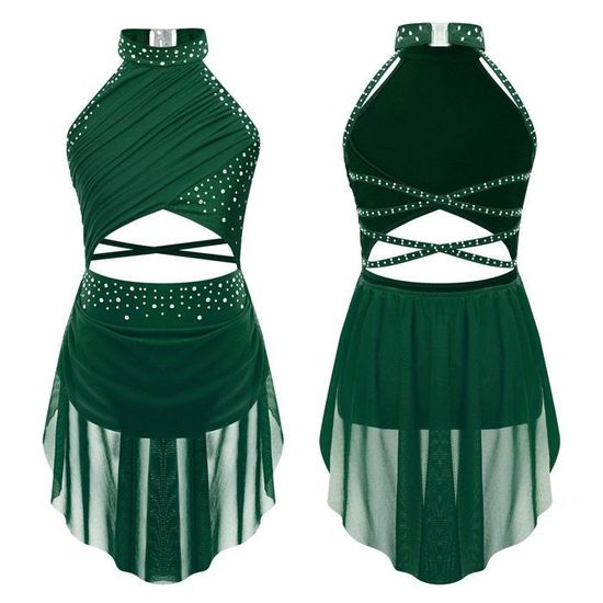 Robe De Danse Lyrique/ballet Pour Fille 5-16 Ans - Justaucorps Strass, Manches, Tissu Respirant, Fermeture Dos