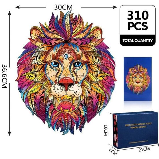 Cuteefun Puzzle En Bois Lion – 212 Pièces Formes Uniques – Format A4 – Couleurs Vives, Découpe Laser, écologique