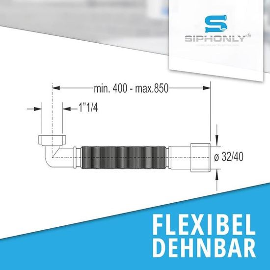 Tuyau d'évacuation flexible FamousBath 1 1-4 siphon d'économie d'espace  siphon tubulaire pour lavabo 5-4 – Ø 32 mm-40 mm M94 - Cdiscount Bricolage