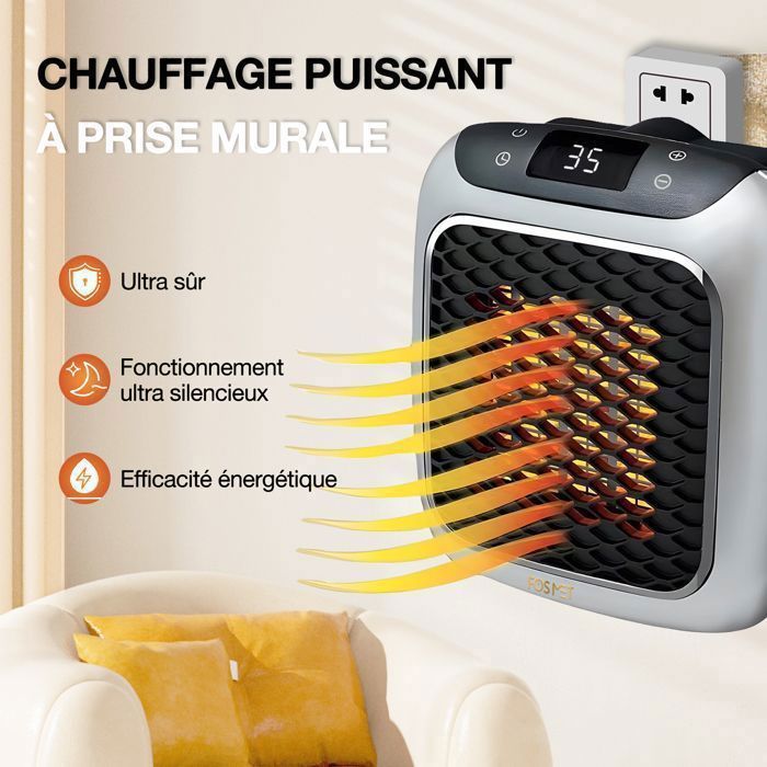 Radiateur électrique Céramique 600W Portable - écran LED, Télécommande, Sécurité Surchauffe, Pour Salle De Bain, Bureau