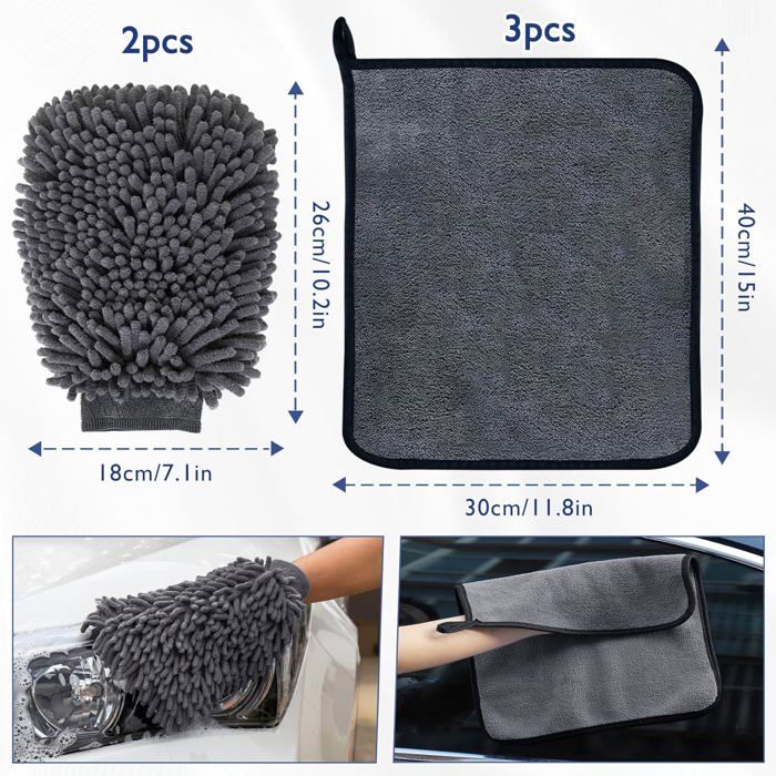 Pack De 4 Tampons Microfibre Plats CarCarez 25x25 Cm - Jaune/gris, Pour Lavage Auto, Neuf