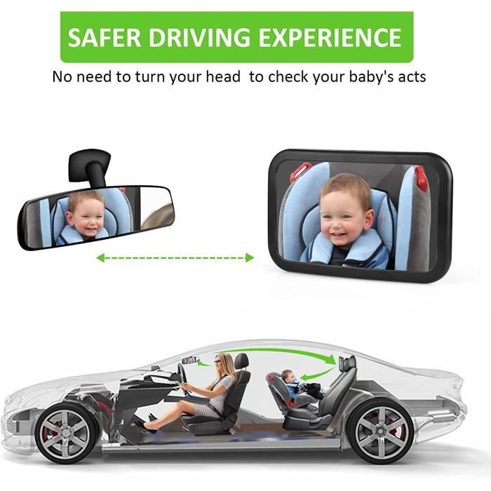 Rétroviseur Bébé Voiture - Miroir Incassable 360° Rotatif - Sangles Réglables Pour Siège Auto
