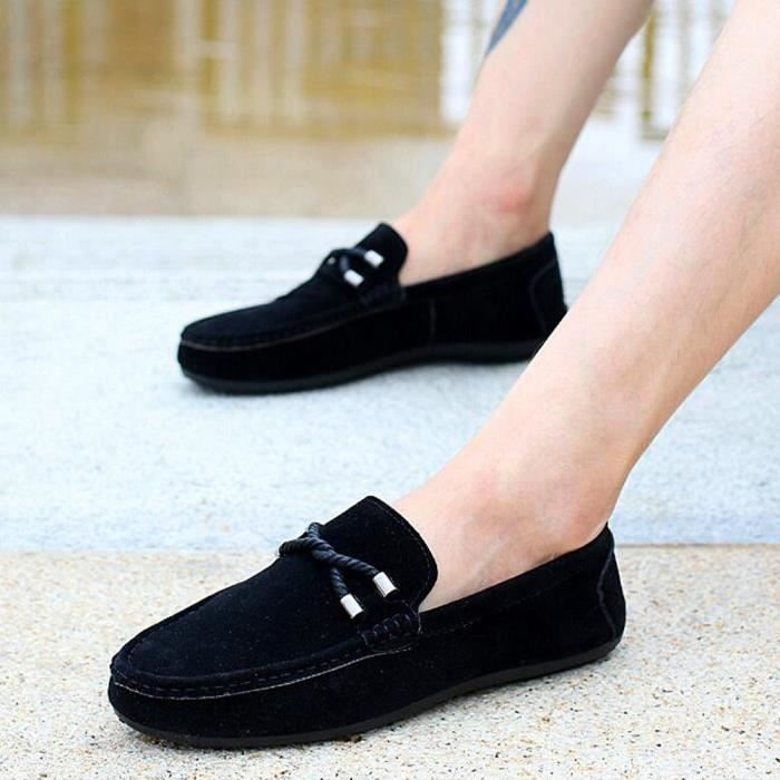 Mocassin Homme en Cuir Noir Lacets et Semelles en Caoutchouc