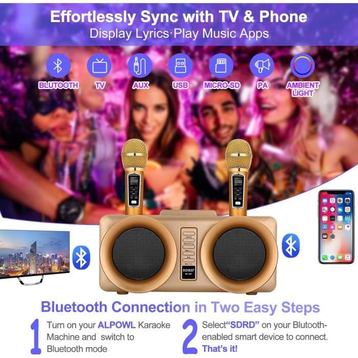 Microphone karaoké,kit Karaoke,Enceinte Portable Bluetooth Micro avec 2  Microphones sans Fil pour fête à la Maison, réunion, - Cdiscount Jeux -  Jouets