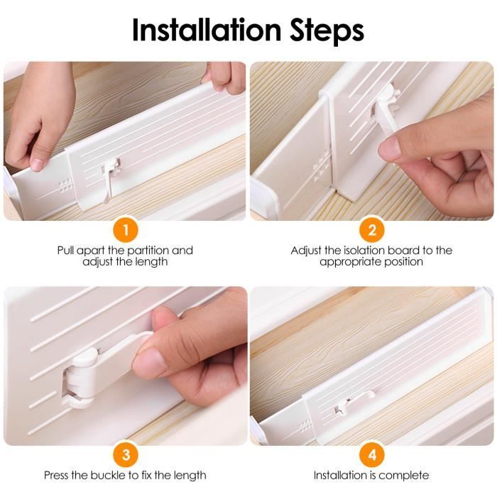 Séparateurs De Tiroirs Réglables, 32 X 7 Cm, Lot De 20, Organiseur De Tiroir, Grille De Séparation, Pour Sous-vêtements, Chaussettes, Cuisine, Bureau (blanc