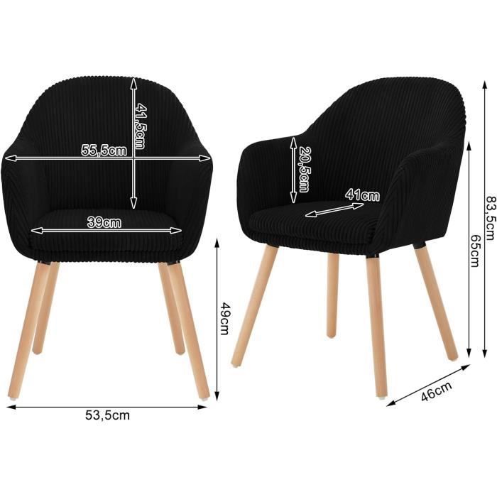 Chaises Salle à Manger WOLTU Lot De 6 - Velours Côtelé, Accoudoirs, Pieds Bois - Style Scandinave