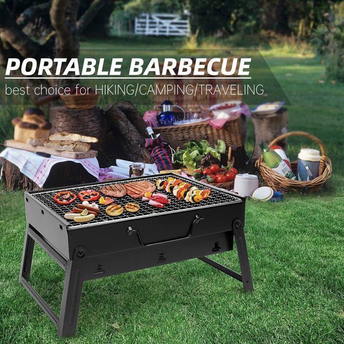 Barbecue Portable SunJas à Charbon - Pliable, 35x27x19.5 Cm, Pour Camping Et Jardin
