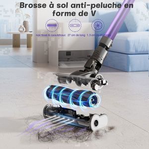 Aspirateur Balai Sans Fil SUXIANGVAC - 500W, 45kPa, Autonomie 45min, 3 Modes, écran LED, Violet - 4