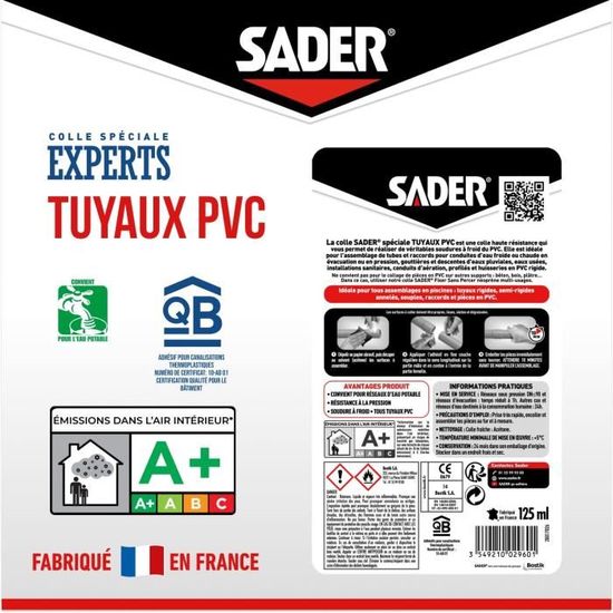 Colle expert pour tuyau et PVC - 125 ml - SADER