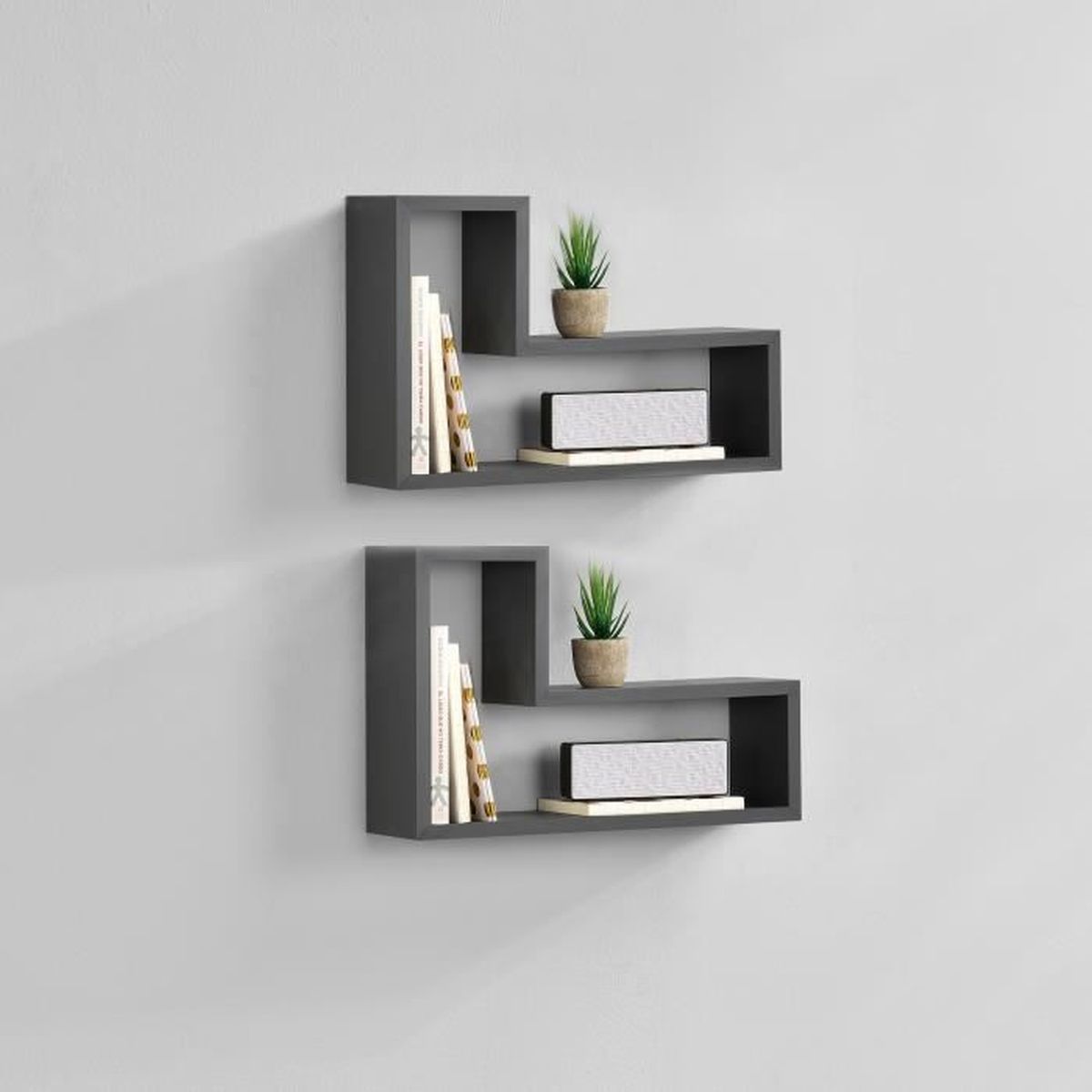 En Casa Etagere Murale En 2 Pieces Gris Fonce Mat Design Retro