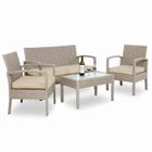CASARIA® Salon de jardin en Polyrotin Crème 4 personnes 2 chaises 1 banc meubles d'extérieur jardin terrasse balcon résistant