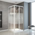 Paroi de douche extensible 76-90x175 cm, portes de douche coulissantes en angle, verre décor rayures, profilé blanc, Schulte