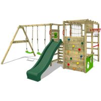 Aire de jeux Portique bois ActionArena avec balançoire et toboggan vert FATMOOSE - Hauteur de plateforme 120 cm