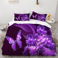Parure de lit Papillon fleurs violets 220*240 cm 3D effet 3 pieces fermeture éclair 2 taies d'oreillers 63*63cm