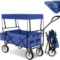 TECTAKE Chariot de Jardin Remorque à Main Pliable avec Toit en Bâche + Sac de Transport 115 cm x 54 cm x 104 cm - Bleu