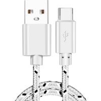 Chargeur pour Xiaomi Redmi Note 7 / 7 Pro / 8 / 8 Pro / 8T Cable USB-C Tressé Cordon Nylon Renforcé Type-C Blanc 1m