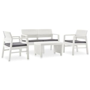 Ensemble table et chaise de jardin WON Salon de jardin 4 pcs avec coussins Plastique Blanc