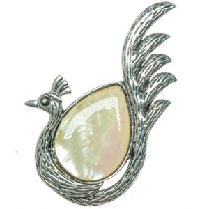 Broche Vintage XXL En Forme De Paon - Argent Filigrané 925 - Dimensions 38x80mm - Occasion