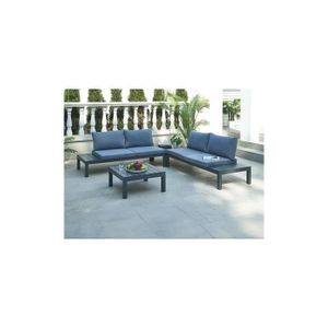 Salon bas de jardin Salon de jardin modulable en aluminium : 1 canapé d'angle + 1 table basse - Anthracite - RISILI de MYLIA