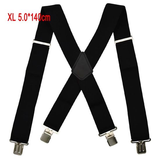 Bretelles Homme HISDERN - Robustes à 4 Clips - Noires - Réglables - Taille Unique