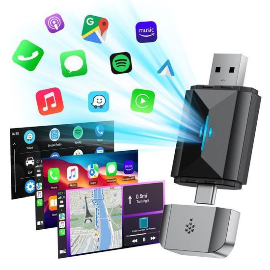 Adaptateur Sans Fil AGPTEK Pour CarPlay Et Android Auto - Convertissez Votre Autoradio En Connectivité Sans Fil Facilement
