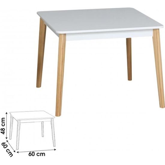 Table en bois pour enfant - AC-DÉCO - L 60 x l 60 x H 48 cm - Blanc - Aspect bois