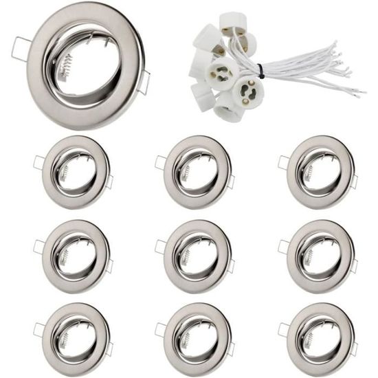 12 Spots Encastrables GU10 Cadre Blanc – Orientables 30°, Douille Céramique, Diamètre 68-80mm
