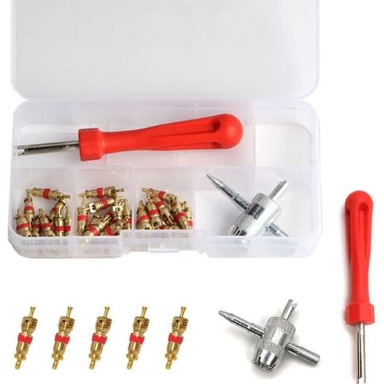 Kit Réparation Valves De Pneus – 34 Pièces, Extracteur De Noyau, Capuchons, Noyaux – Pour Voiture, Moto, Vélo