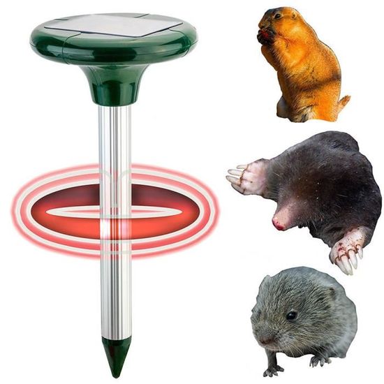 Répulsif à Taupes Solaire - 2 Pièces Avec Vibrations Et Ultrasons - Éloigne Taupes, Rongeurs, écureuils Et Serpents - Etanche IP65