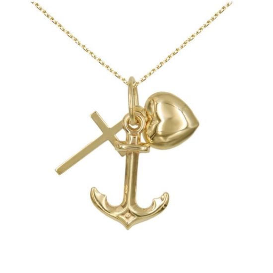 Pendentif Dolly-Bijoux En Or Jaune 18K Massif - Motif Cœur, Croix Et Ancre - Poids 0.35g - Neuf Avec étiquettes