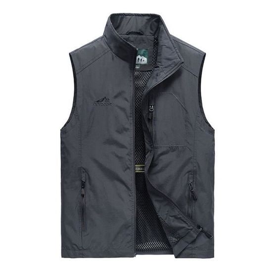 MeiLayM Hommes Gilet De Plein Air Respirant à Séchage Rapide Gilet De Pêche Veste Sans Manches Loisirs Léger Multi-Poches Gilet Chasse Camping Voyage Sport Photographie Bleu,S